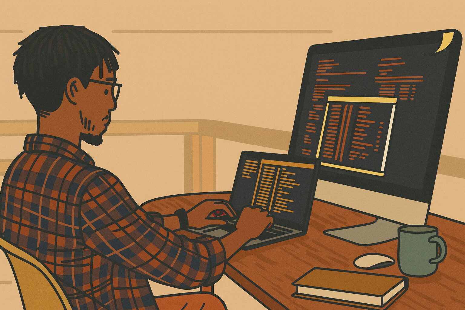 Grad Student researching at desk